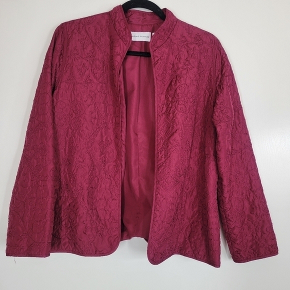 Alfred Dunner Women' Size 10 Burgundy Quilted Open Front Jacket Fall Cozy Granny - Picture 3 of 10